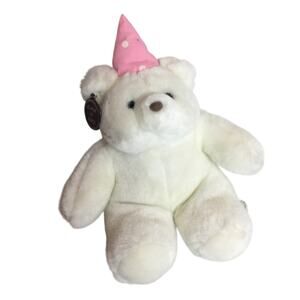 NWT vintage Joliment by howon plush pink birthday hat white bear plush 8"